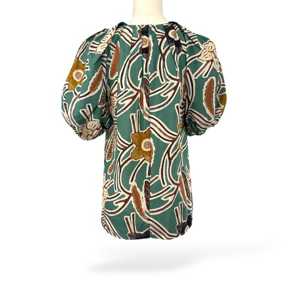 Ulla Johnson Jamilah Puff Short Sleeve‎ Silk Blouse Topaz-Navy-Tan Sz 2  EUC - Picture 4 of 10